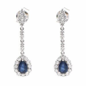Regal 18K White Gold Blue Sapphire Diamond Drop Earrings